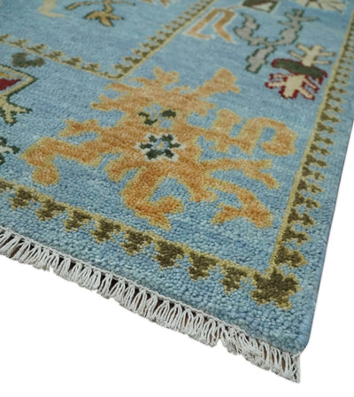 7.7x9.9 hand knotted Blue Vibrant Colorful Traditional Oushak Rug - The Rug Decor
