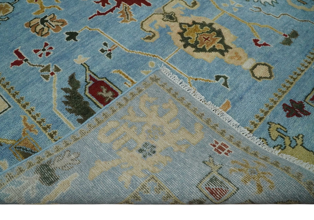 7.7x9.9 hand knotted Blue Vibrant Colorful Traditional Oushak Rug - The Rug Decor