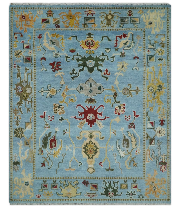7.7x9.9 hand knotted Blue Vibrant Colorful Traditional Oushak Rug - The Rug Decor
