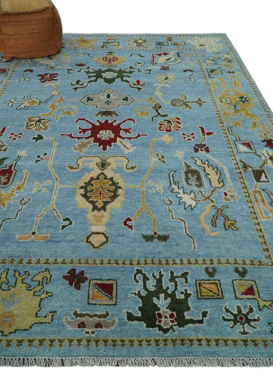 7.7x9.9 hand knotted Blue Vibrant Colorful Traditional Oushak Rug - The Rug Decor