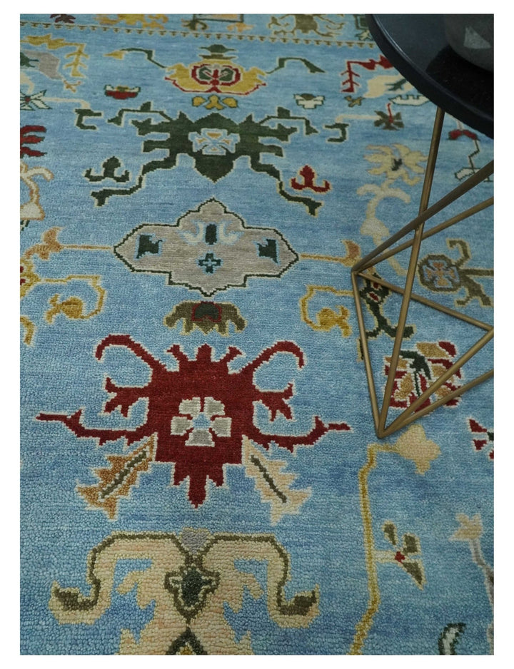 7.7x9.9 hand knotted Blue Vibrant Colorful Traditional Oushak Rug - The Rug Decor