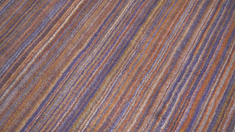 Rainbow Purple Rust Shaded Stripe 5x7 Blended bamboo Silk Flatwoven Area Rug | HL41