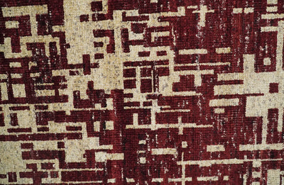 4x6 Hand Knotted Camel and Maroon Modern Abstract Contemporary Recycled Silk Area Rug | OP64