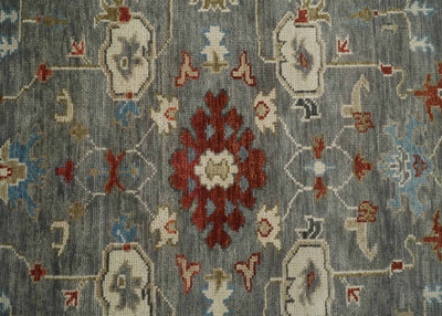 Hand Knotted Living Room Rug 5x8, 6x9, 8x10, 9x12, 10x14 and 12x15 Charcoal, Red and Beige Traditional Vintage Persian Style Antique Wool Rug | TRDCP742