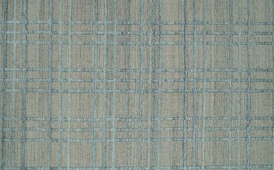Hand Made 8x10 Modern Geometric striped Beige and Silver Scandinavian Blended Wool Flatwoven Area Rug | KE11