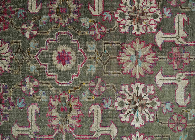 Antique Moss Green 5x8 Hand Knotted Beige and Pink Persian made of Bamboo Silk Area Rug | OP70