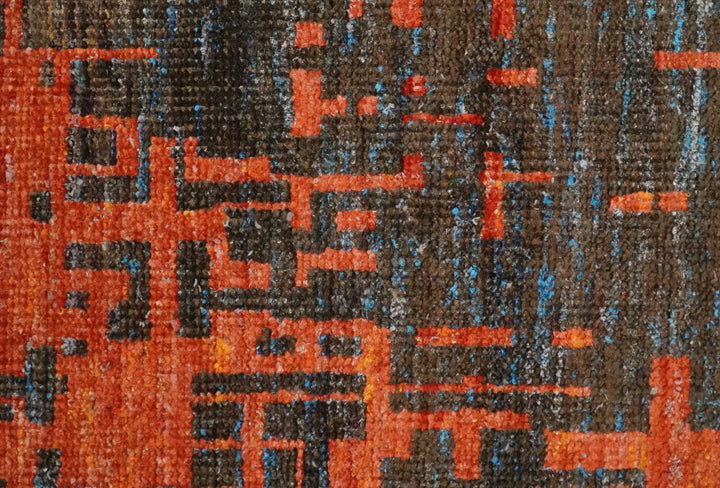 Hand Knotted 4x6 Rust and Charcoal Modern Abstract Contemporary Recycled Silk Area Rug | OP62