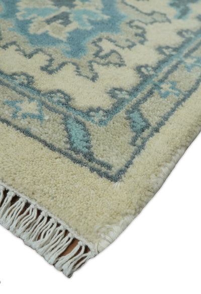 Hand Knotted Persian Oushak 8x10 Beige and Blue Large Wool Area Rug | TRDCP226810