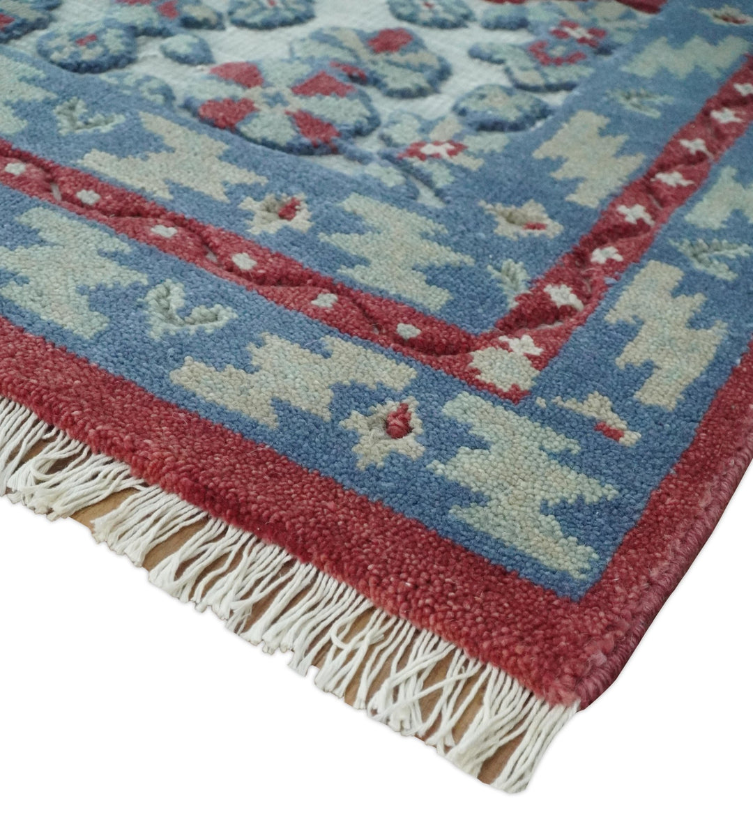7x10 Hand Knotted Green, Red and Blue Traditional Persian Oushak Wool Rug | AC7710 - The Rug Decor