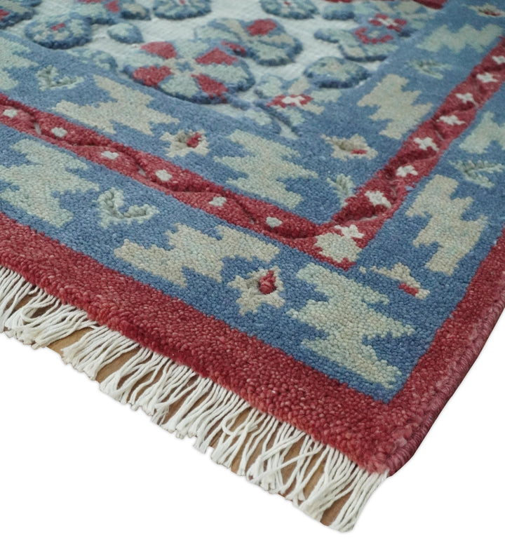 7x10 Hand Knotted Green, Red and Blue Traditional Persian Oushak Wool Rug | AC7710 - The Rug Decor