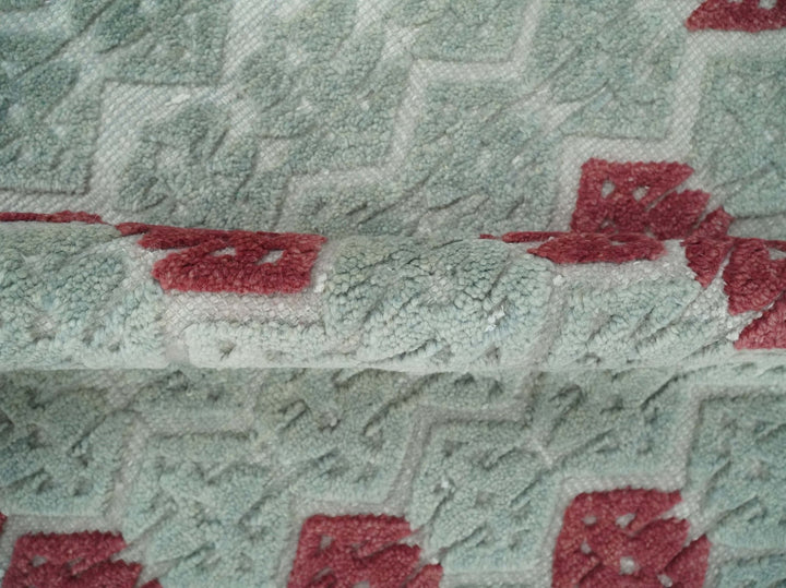7x10 Hand Knotted Green, Red and Blue Traditional Persian Oushak Wool Rug | AC7710 - The Rug Decor