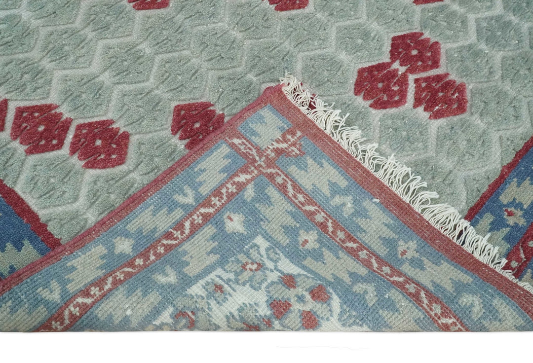 7x10 Hand Knotted Green, Red and Blue Traditional Persian Oushak Wool Rug | AC7710 - The Rug Decor