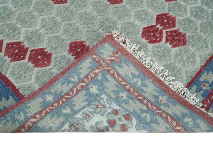 7x10 Hand Knotted Green, Red and Blue Traditional Persian Oushak Wool Rug | AC7710 - The Rug Decor