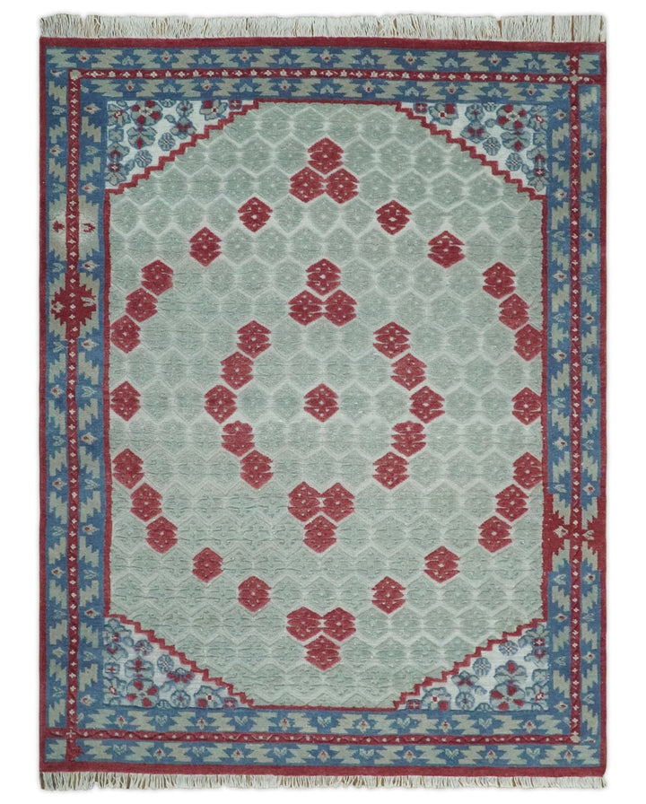 7x10 Hand Knotted Green, Red and Blue Traditional Persian Oushak Wool Rug | AC7710 - The Rug Decor