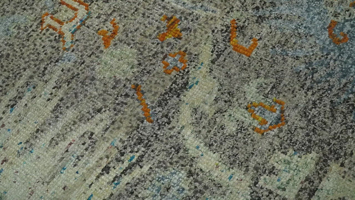 8x10 Hand Knotted Blue, Silver and Beige Antique Persian Style Contemporary Recycled Silk Area Rug | OP30