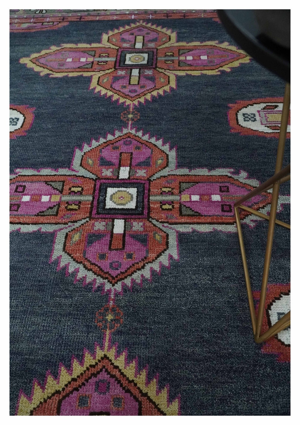 8.3x9.10 Hand Knotted Charcoal, Silver and Pink Traditional Heriz Wool Area Rug - The Rug Decor