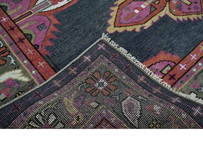 8.3x9.10 Hand Knotted Charcoal, Silver and Pink Traditional Heriz Wool Area Rug - The Rug Decor