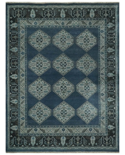 8.4x11.6 Blue, Silver and Charcoal Hand knotted Traditional wool Area Rug - The Rug Decor