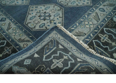 8.4x11.6 Blue, Silver and Charcoal Hand knotted Traditional wool Area Rug - The Rug Decor