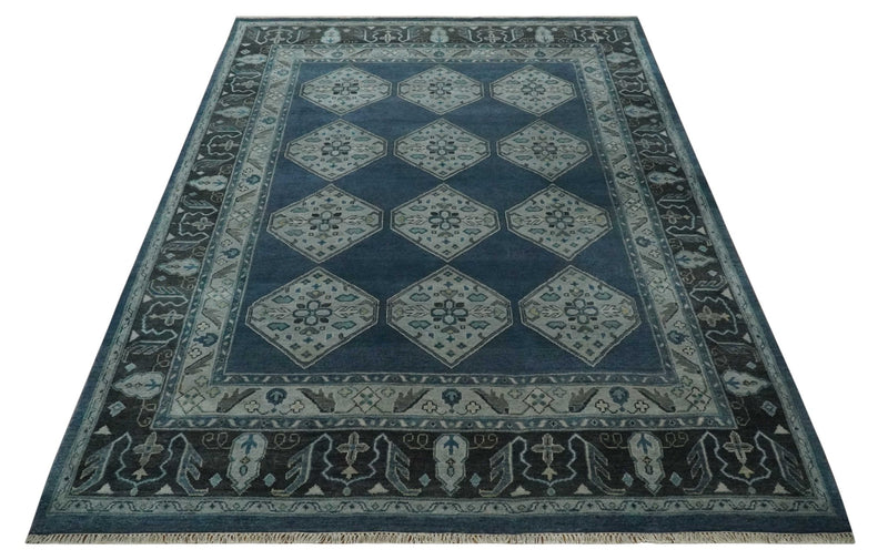 8.4x11.6 Blue, Silver and Charcoal Hand knotted Traditional wool Area Rug - The Rug Decor