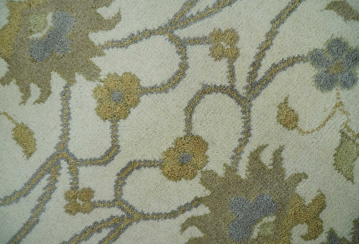 8.6x10 Ivory, Beige and Charcoal Hand Knotted Heriz Serapi Floral Area Rug | TRDCP1186810 - The Rug Decor