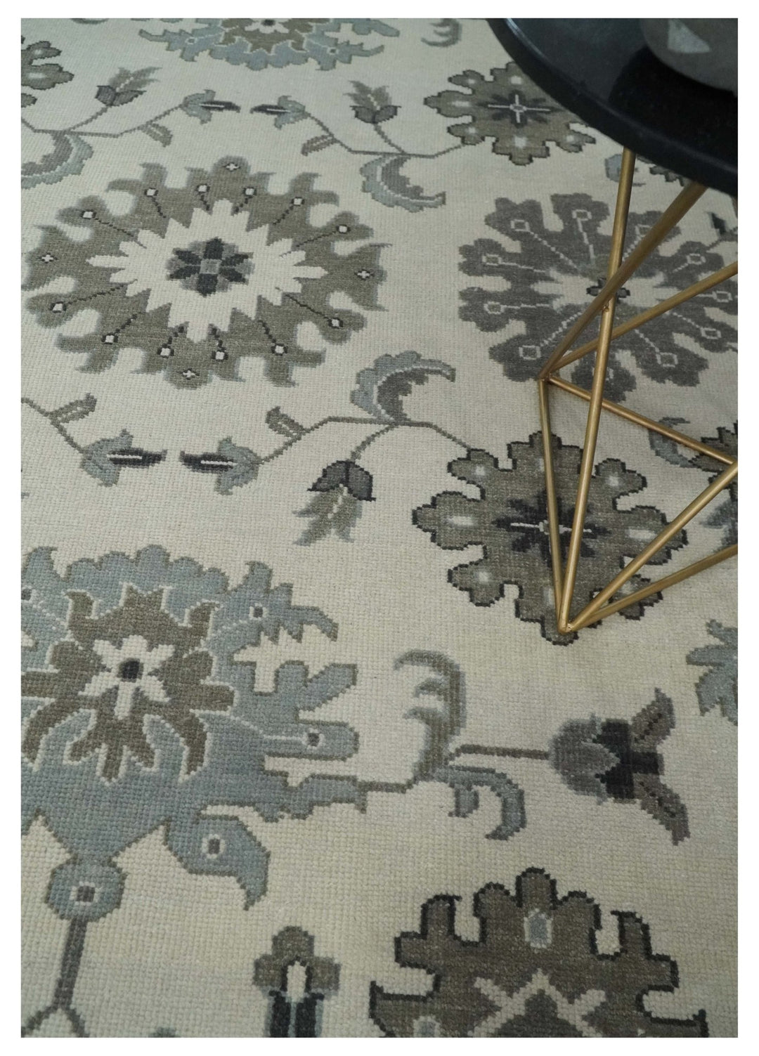 8.6x12 Traditional Ivory and Taupe Antique Style Hand knotted Traditional Wool Area Rug | AC408612 - The Rug Decor
