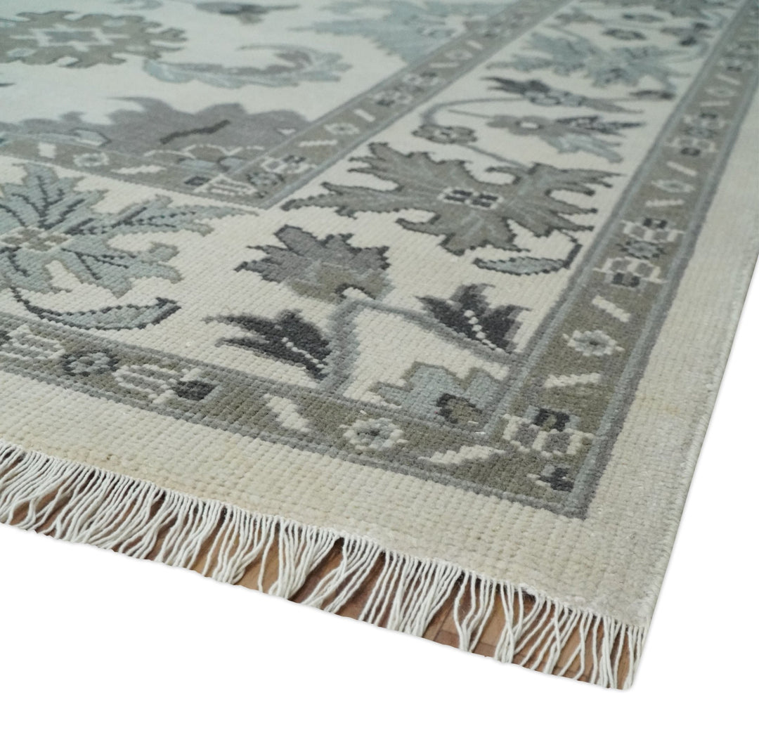 8.6x12 Traditional Ivory and Taupe Antique Style Hand knotted Traditional Wool Area Rug | AC408612 - The Rug Decor