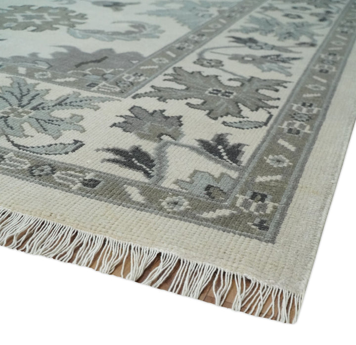 8.6x12 Traditional Ivory and Taupe Antique Style Hand knotted Traditional Wool Area Rug | AC408612 - The Rug Decor