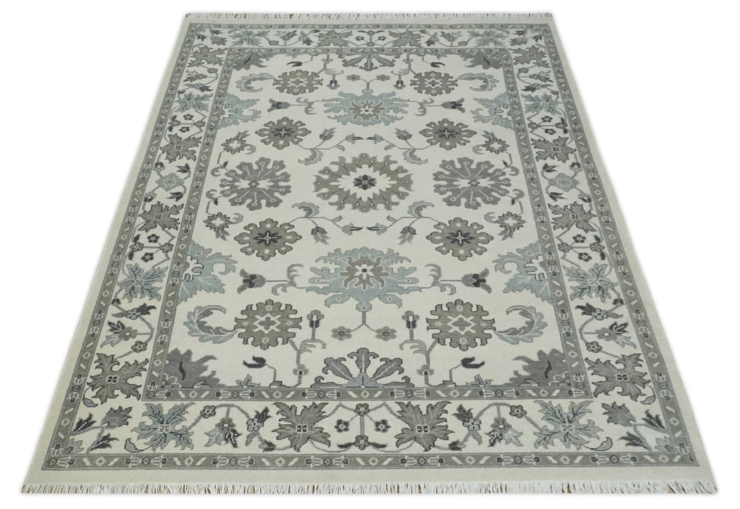 8.6x12 Traditional Ivory and Taupe Antique Style Hand knotted Traditional Wool Area Rug | AC408612 - The Rug Decor