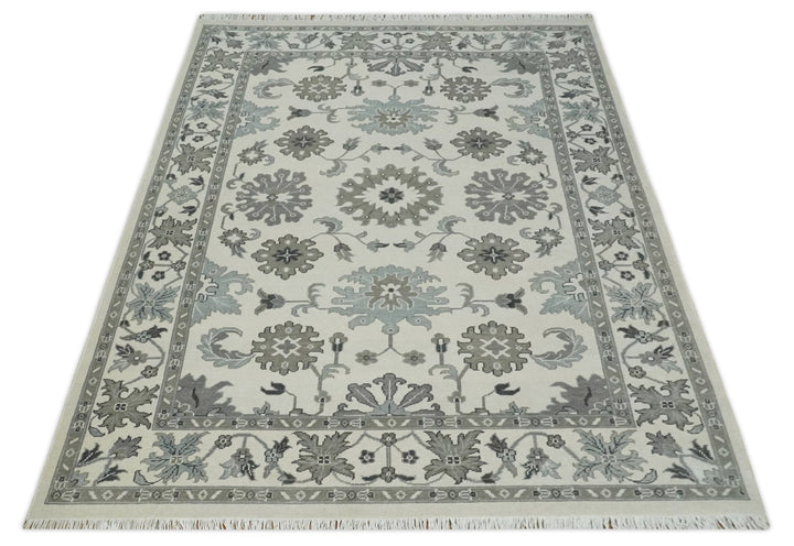 8.6x12 Traditional Ivory and Taupe Antique Style Hand knotted Traditional Wool Area Rug | AC408612 - The Rug Decor