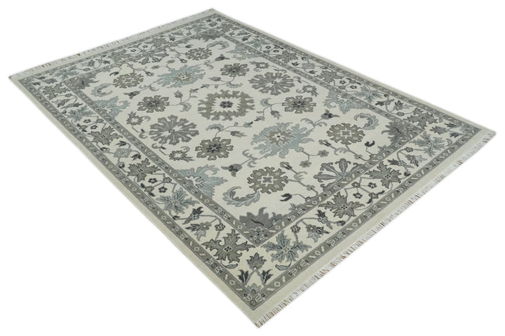 8.6x12 Traditional Ivory and Taupe Antique Style Hand knotted Traditional Wool Area Rug | AC408612 - The Rug Decor