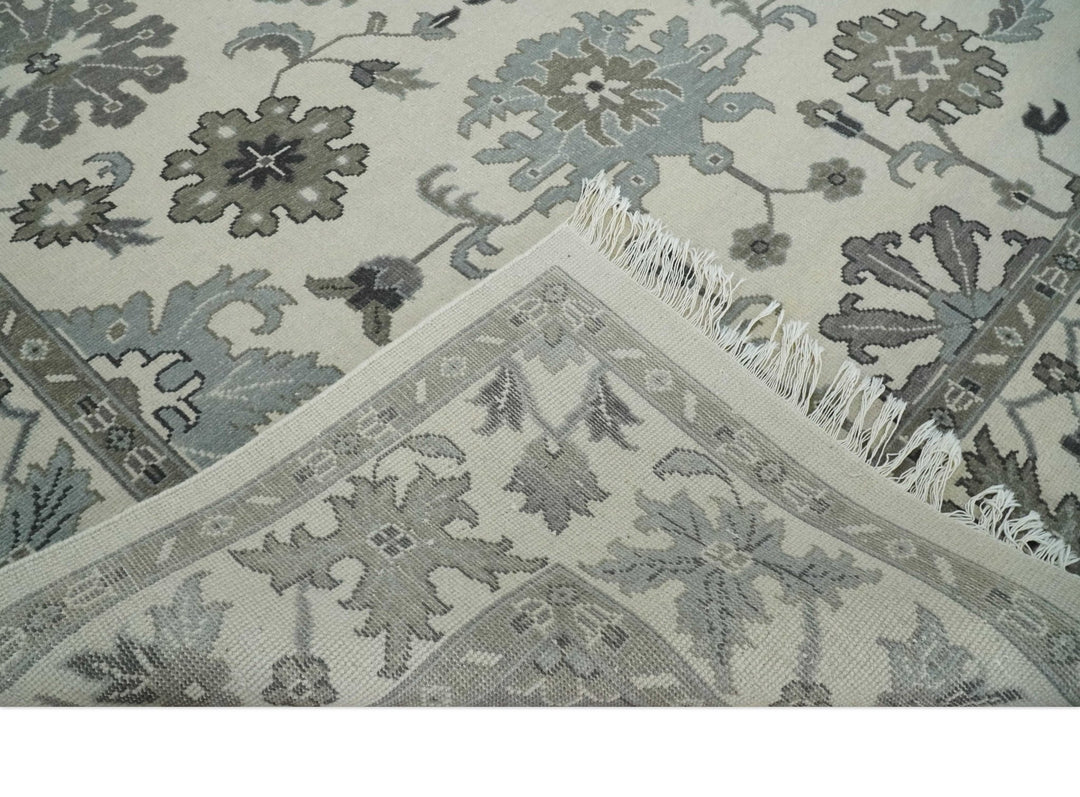 8.6x12 Traditional Ivory and Taupe Antique Style Hand knotted Traditional Wool Area Rug | AC408612 - The Rug Decor