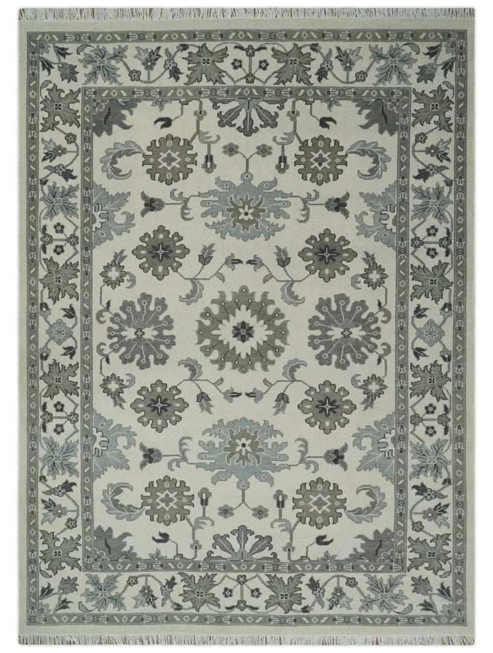 8.6x12 Traditional Ivory and Taupe Antique Style Hand knotted Traditional Wool Area Rug | AC408612 - The Rug Decor