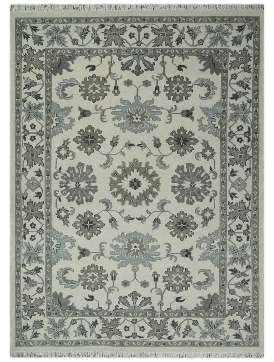 8.6x12 Traditional Ivory and Taupe Antique Style Hand knotted Traditional Wool Area Rug | AC408612 - The Rug Decor
