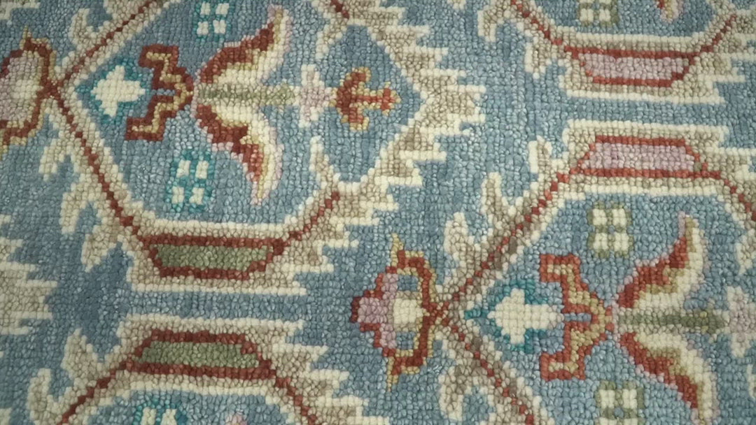 9x12 Hand Knotted Antique Blue, Beige and Rust Traditional Persian Oushak Wool Rug | TRDCP714