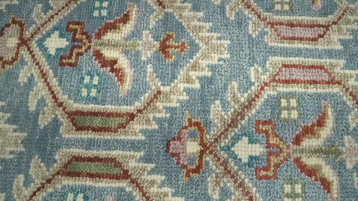 9x12 Hand Knotted Antique Blue, Beige and Rust Traditional Persian Oushak Wool Rug | TRDCP714