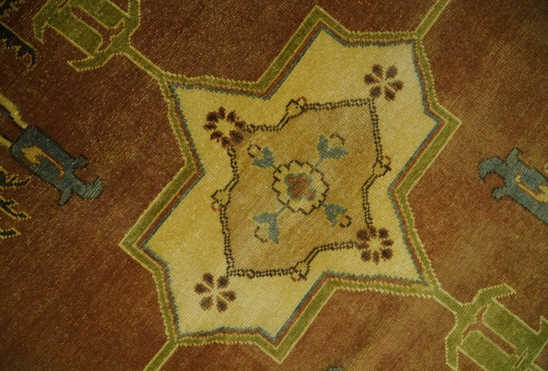 8.8x11.9 Rust, Gold and Blue Heriz Traditional Vintage Style Antique Look Hand Knotted Wool Area Rug - The Rug Decor
