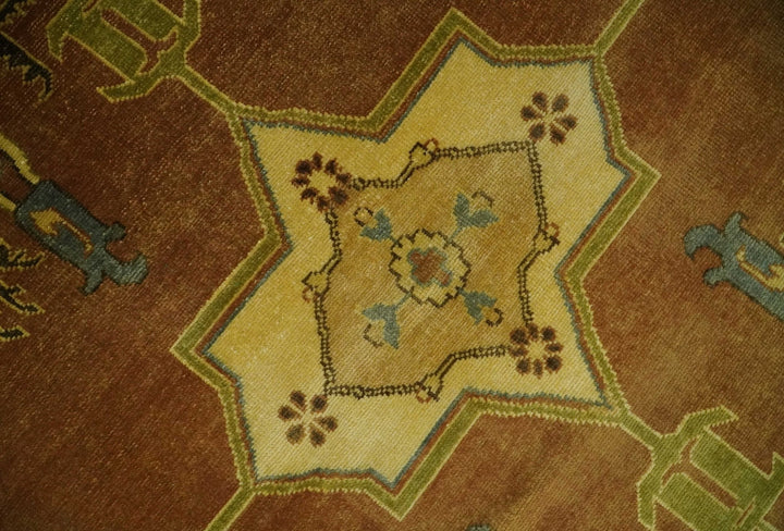 8.8x11.9 Rust, Gold and Blue Heriz Traditional Vintage Style Antique Look Hand Knotted Wool Area Rug - The Rug Decor
