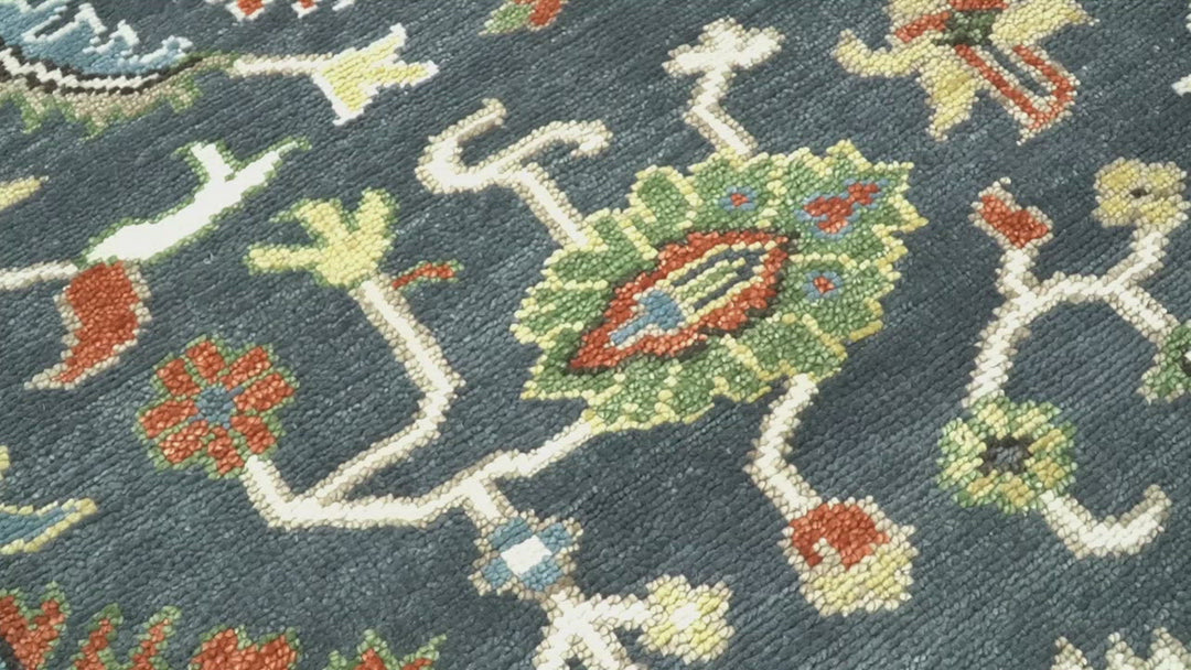 Custom Made Hand Knotted Teal, Blue and Ivory Traditional Oushak Wool Area Rug