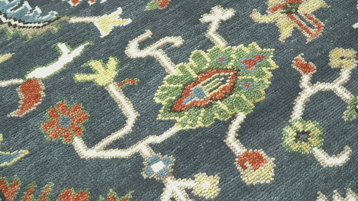 Custom Made Hand Knotted Teal, Blue and Ivory Traditional Oushak Wool Area Rug