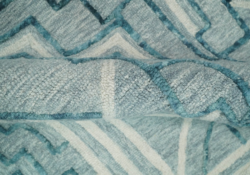 Hand Tufted Blue and Beige Modern Geometric Multi Size Wool Area Rug