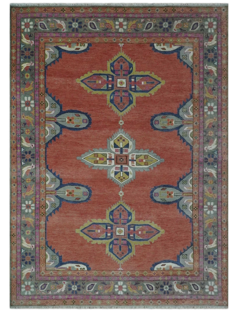 8x10, 9.5x12 and 10x14 Hand Knotted Dark Peach and Silver Traditional Wool Rug - The Rug Decor