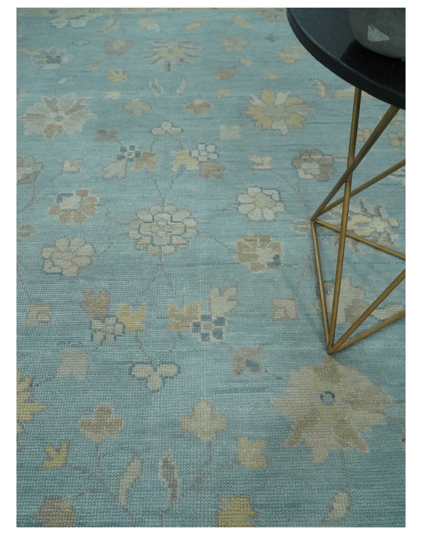 8x10, 9x12, 10x14 and 12x15 Aqua, Beige and Ivory Hand Knotted Floral Oushak Wool Rug | NT19 - The Rug Decor