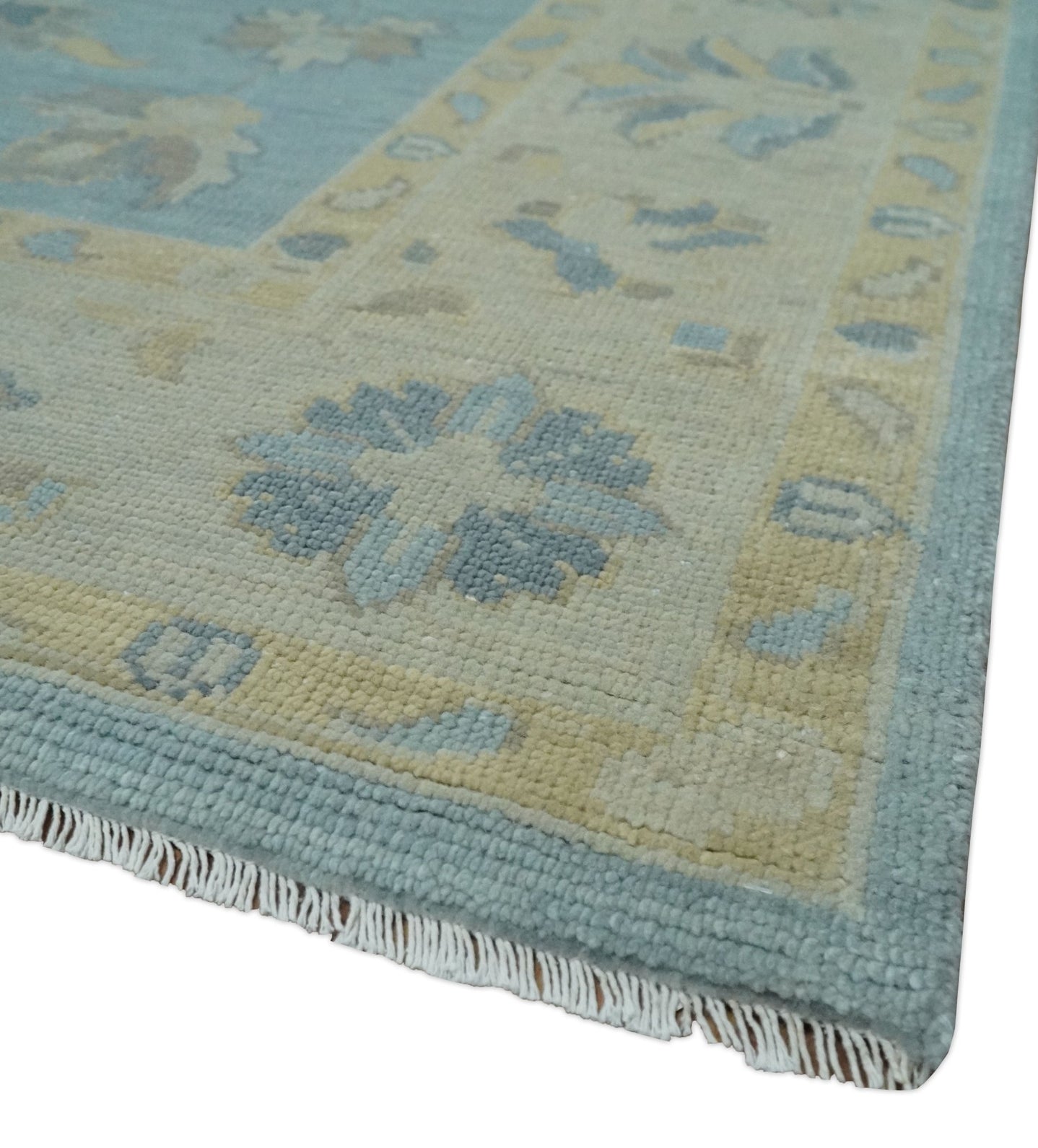 8x10, 9x12, 10x14 and 12x15 Aqua, Beige and Ivory Hand Knotted Floral Oushak Wool Rug | NT19 - The Rug Decor