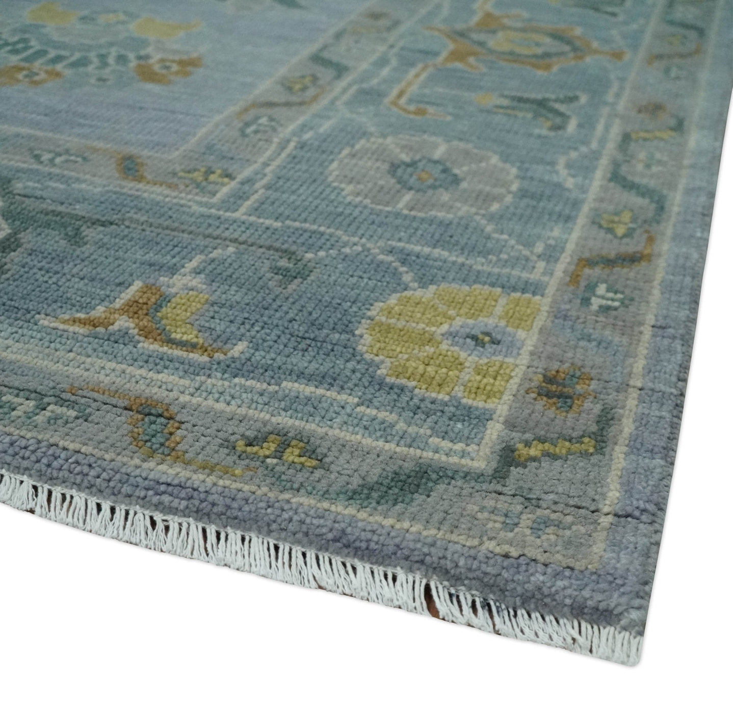 8x10, 9x12, 10x14 and 12x15 Charcoal, Aqua and Silver Hand Knotted Oushak Wool Rug | NT37 - The Rug Decor