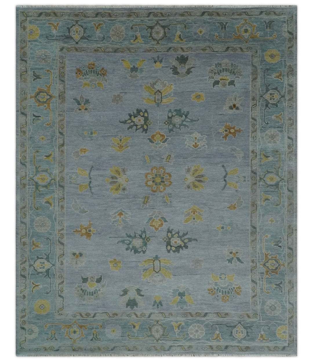 8x10, 9x12, 10x14 and 12x15 Charcoal, Aqua and Silver Hand Knotted Oushak Wool Rug | NT37 - The Rug Decor