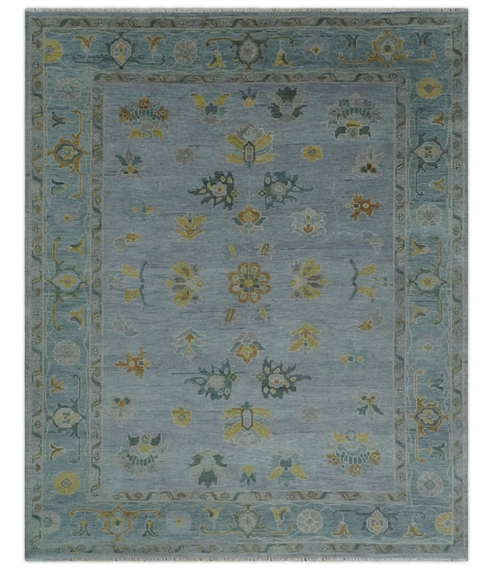 8x10, 9x12, 10x14 and 12x15 Charcoal, Aqua and Silver Hand Knotted Oushak Wool Rug | NT37 - The Rug Decor