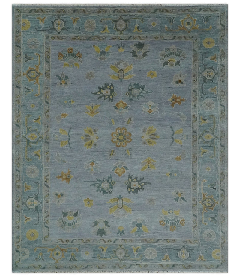 8x10, 9x12, 10x14 and 12x15 Charcoal, Aqua and Silver Hand Knotted Oushak Wool Rug | NT37 - The Rug Decor