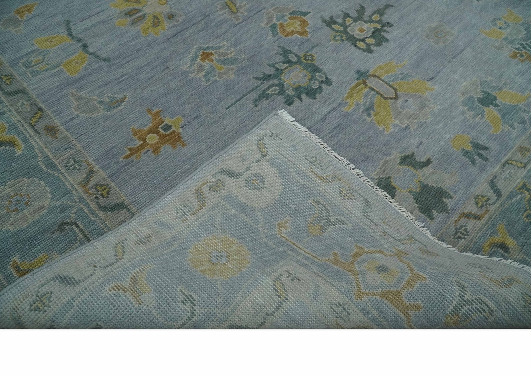 8x10, 9x12, 10x14 and 12x15 Charcoal, Aqua and Silver Hand Knotted Oushak Wool Rug | NT37 - The Rug Decor
