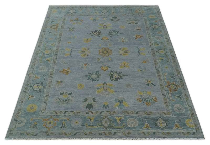 8x10, 9x12, 10x14 and 12x15 Charcoal, Aqua and Silver Hand Knotted Oushak Wool Rug | NT37 - The Rug Decor